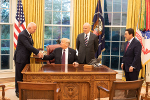 President Donald J. Trump meets with Jean-Louis Georgelin  and Henri Briard  and his attorneys Friday, Nov. 16, 2018, in the Oval Office  of the White House.(Official White House Photo by Joyce N. Boghosian)