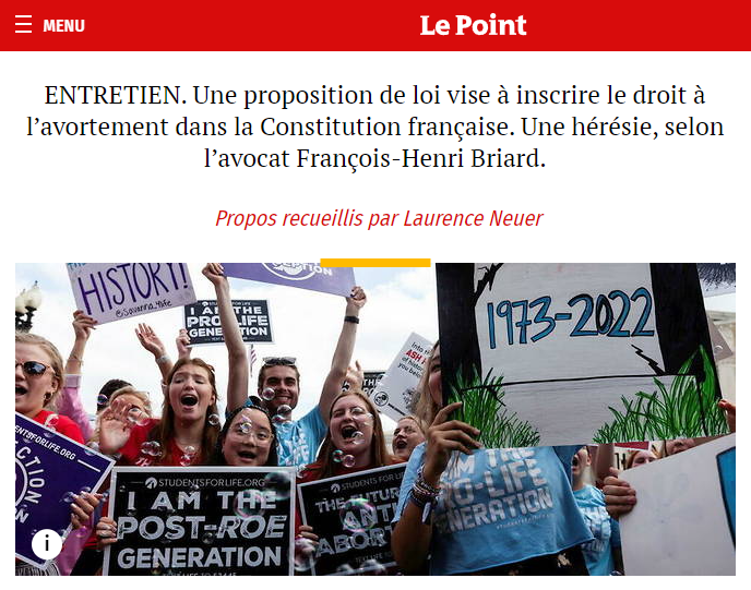 Droit à l’avortement dans la Constitution: interview de François-Henri Briard